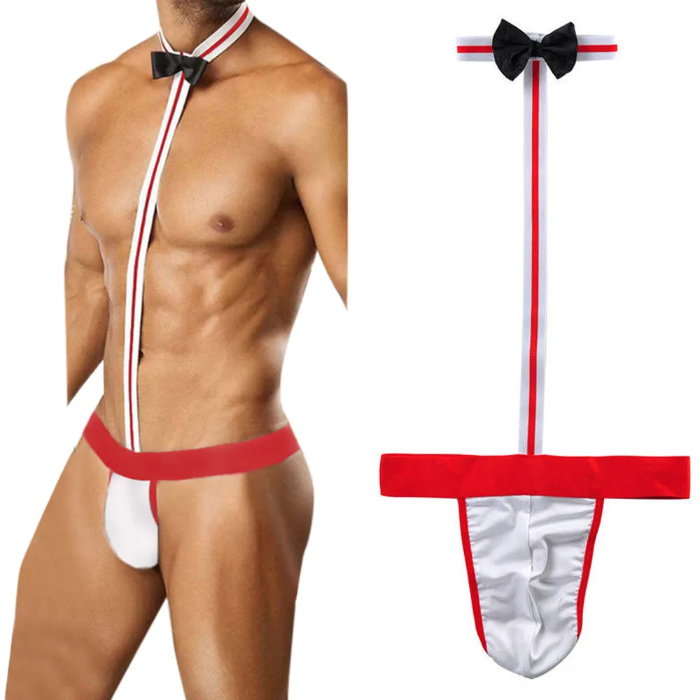 Novelty Sexy Men Mankini Thong Underwear Lingerie Sexy Hot Erotic Waiter Costume Bodysuit Lingerie Briefs G-String Sleepwear New