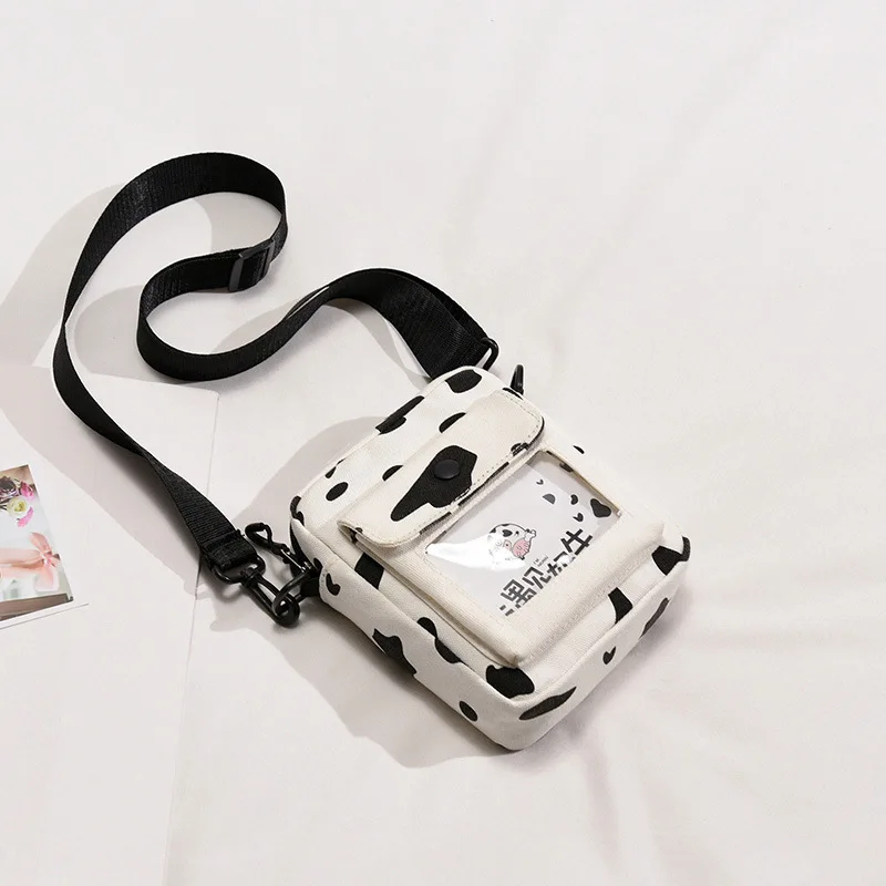 

Cute Cow Mini Shoulder Crossbody Bag for Women Kawaii Canvas Female Student Small Messenger Korean Fashion Phone Bag Purses