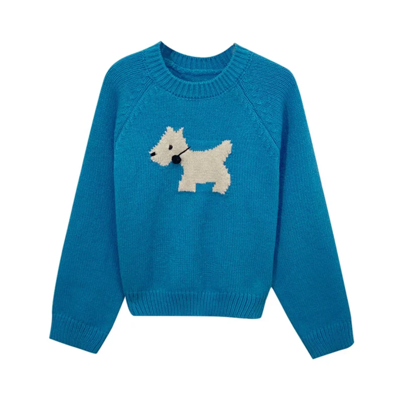New Autumn and Winter Round Neck Long-sleeved Puppy Sweater Women's Fashion Casual Pullover Knitted Sweater Top