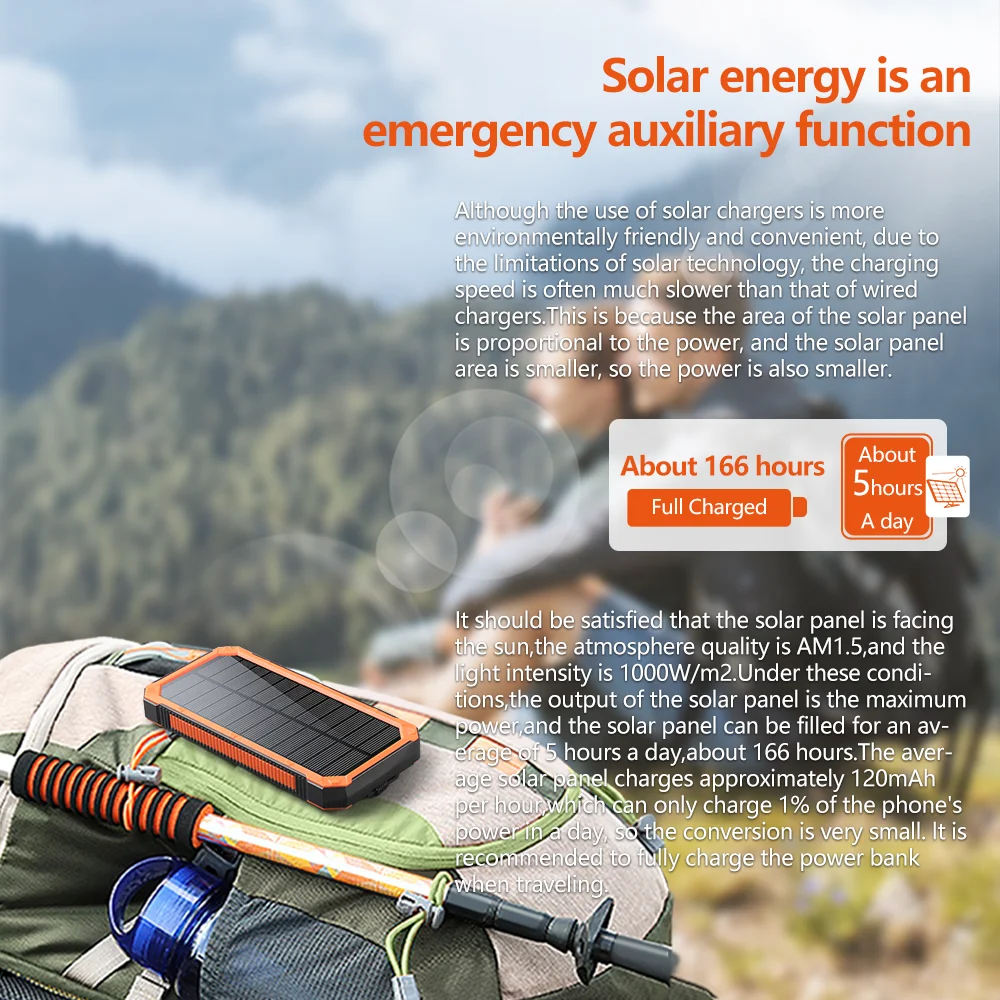 20000mAh Solar Power Bank with Wireless Charging, 2 USB & USB-C Ports, Waterproof & Bright LED Flashlight for Outdoor 2