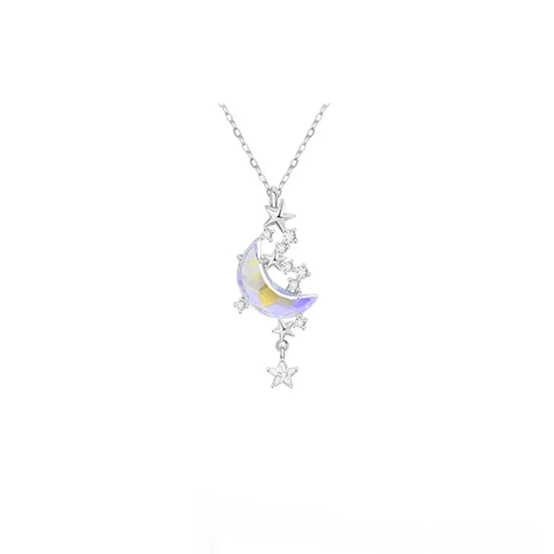 

New sterling silver diamond moon splash galaxy necklace women light luxury dream niche design ladies collarbone chain jewelry