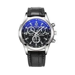 Luxury Men's Luminous Quartz Leather Wristwatch - No (Black silver)