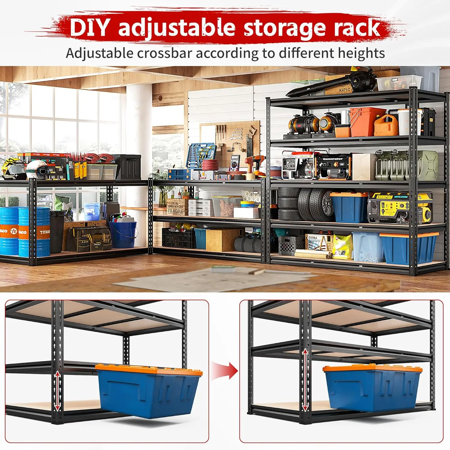 48.2''W Garage Shelving Heavy Duty Storage Shelves 3000LBS Heavy Duty Shelving 72''H Adjustable Metal Shelves 5