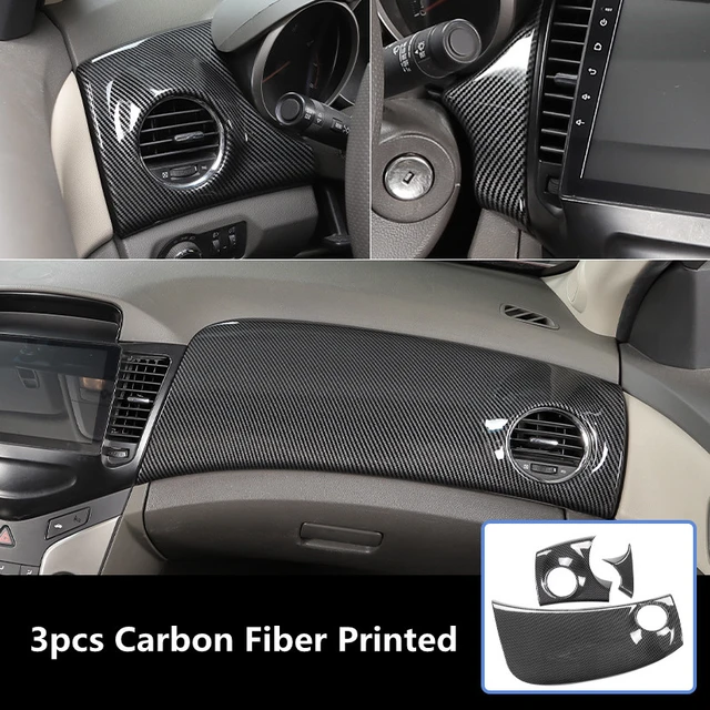 3 pcs Car Interior Trim Real Carbon Fiber 3D Center Console Panel Dash