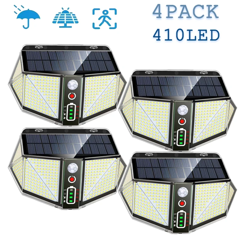 

410 LED Solar Lights Outdoor Decor Lamp Motion Sensor External Waterproof Wall Lamps Lighting For Garden Decoration Street Light