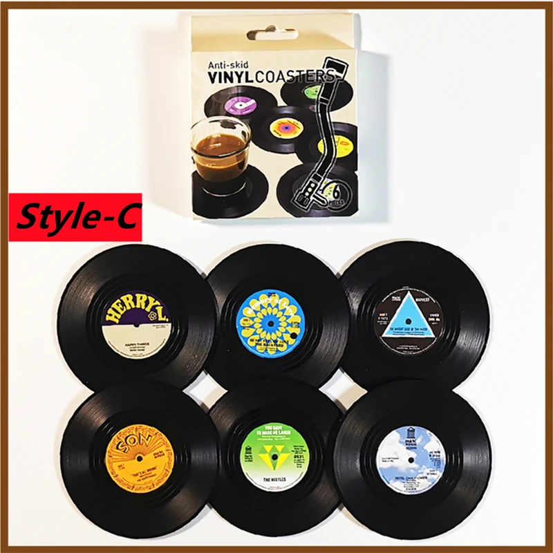 Retro Vinyl Record Anti-Slip Heat Resistant Coaster Set