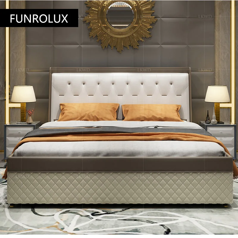 Modern Leather bed double bed1.8Mi master bedroom Hong light luxury elegant soft cushion leather wedding bed