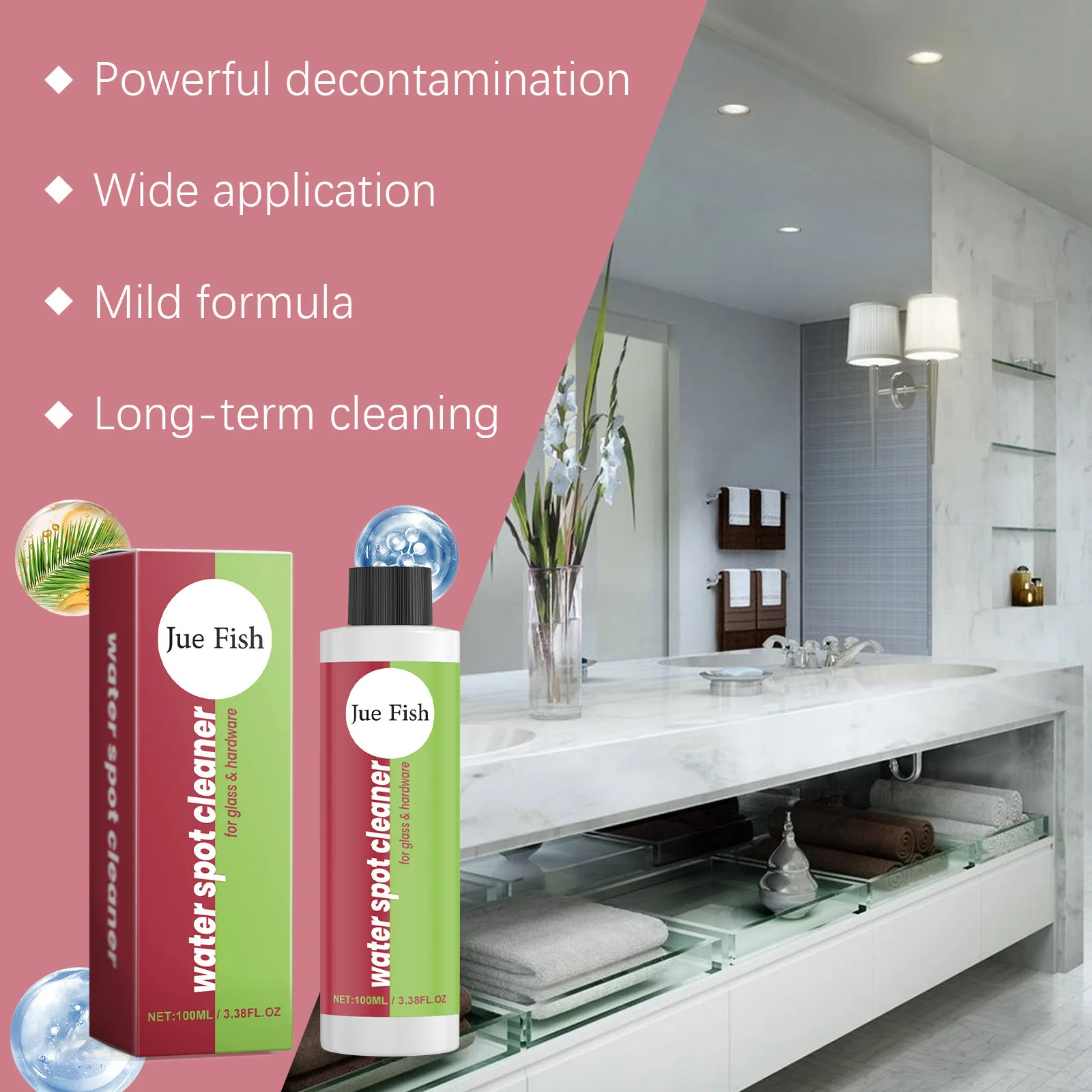 Bathroom Glass Cleaner Shower Door Water Spot Remover Hard Water Stain Remover Bathtub Scale Cleaner Wash Basin Descaling Liquid 5