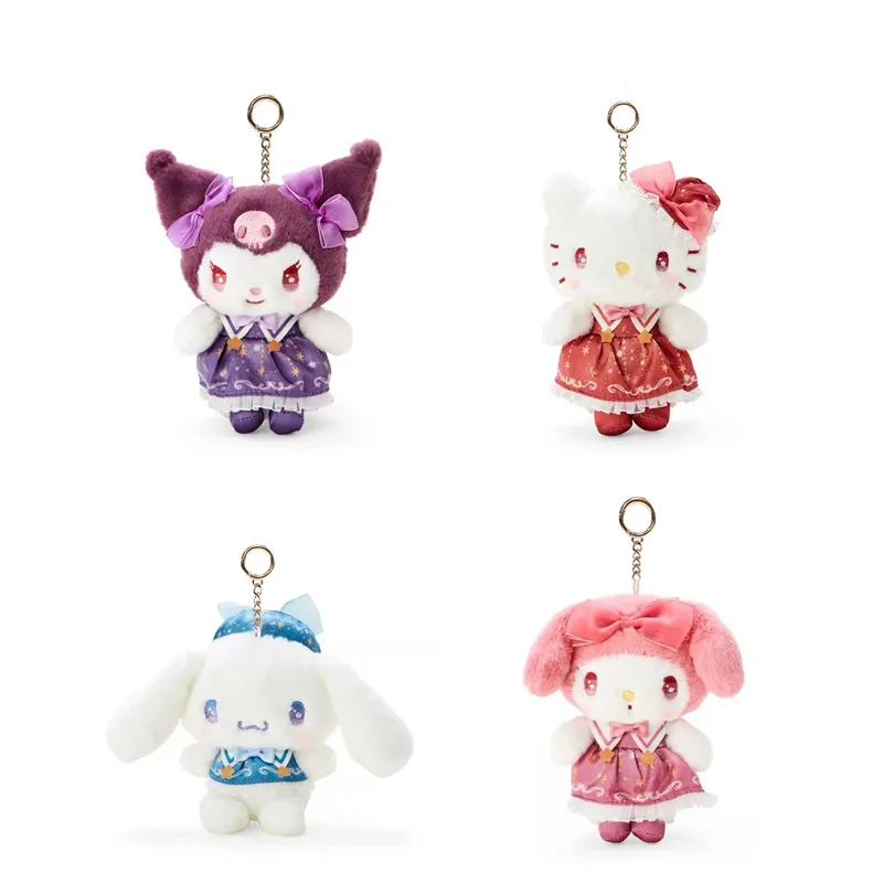 12cmsanrio kreslený kawaii můj melodie kuromi cinnamoroll kt kocour purin pes plyš hračka anime plněné zvířata keychains malý přívěsek