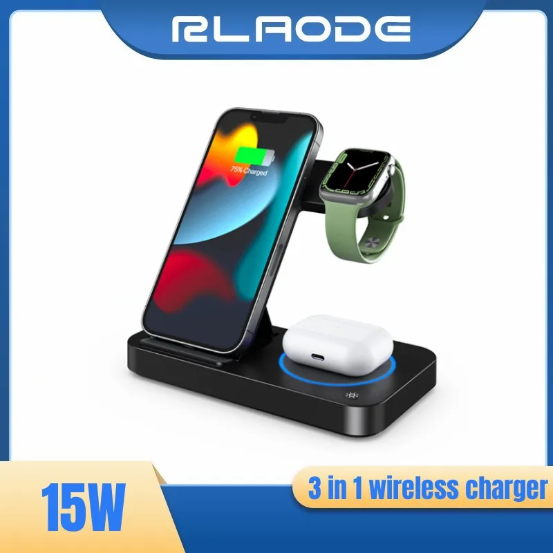 

Беспроводная зарядная док-станция 3 в 1 Qi, 15 Вт, для Apple Watch 7 Airpods Pro, для iPhone 14 13 12 11 XS XR X 8 Samsung S22 S21