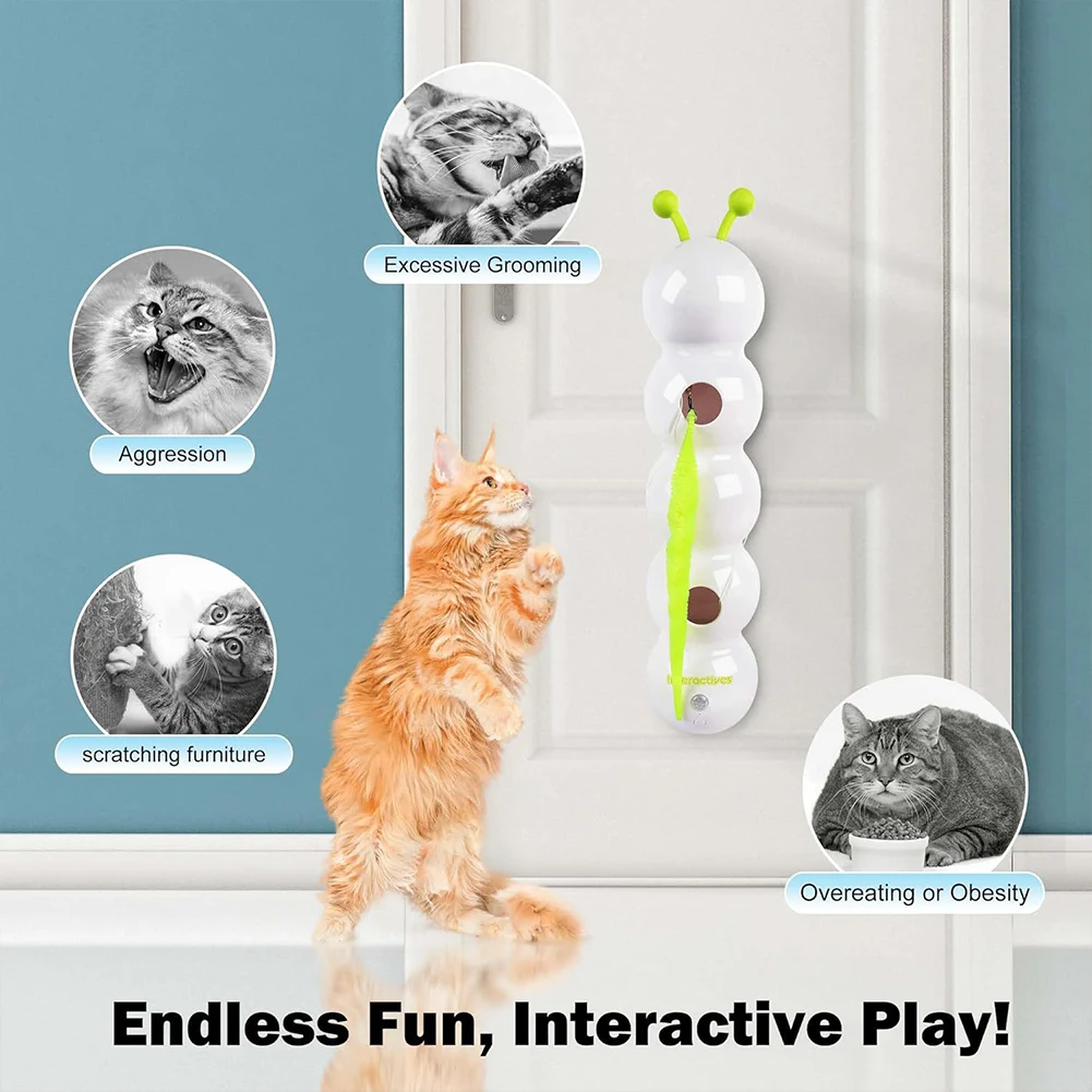 Interactive Cat Stick Caterpillar Teasing Cat Toy with Replaceable Prey Tail for Automatic Swing Durability In Cat Household