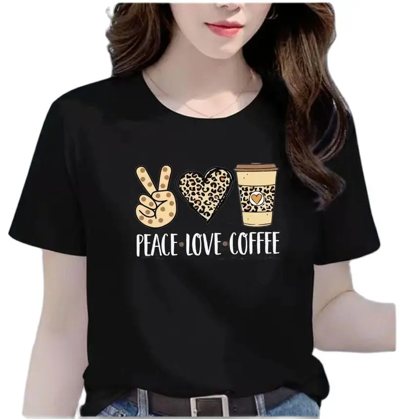 

Short Sleeve Fashion Cartoon Peace Love Collection Printed Bottom Round Collar Casual Girls T-shirt Graphic T Shirts Tee Tops
