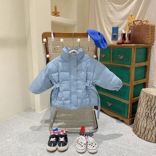 남아 여아 코튼 패딩 재킷, 겨울 유아 코트, 허리 벨트, 따뜻한 두꺼운 외투, 아기 옷, 2-10 세 패션 3