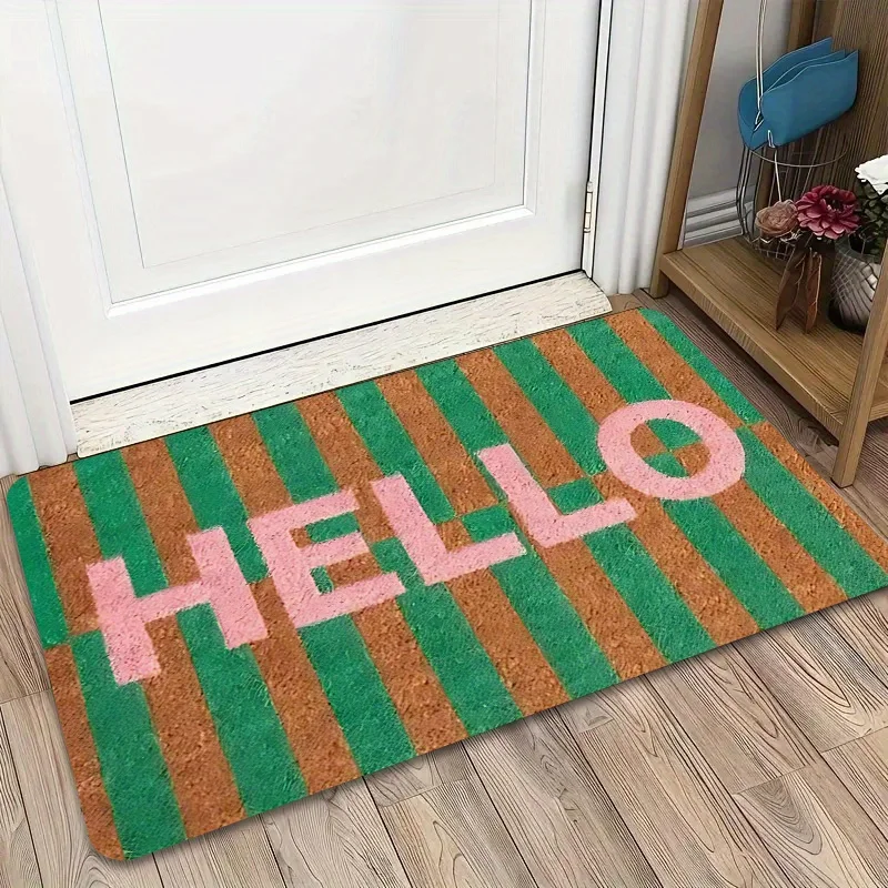 피치 핑크 헬로우 포레스트 야외 매트 - 두꺼운 플러시 플란넬 도어매트, 미니멀리스트 환영 디자인, 자연 테마 입구 러그
