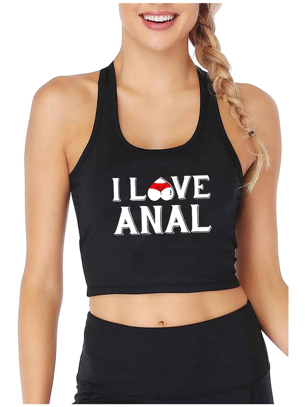 

I Love Anal Design Cotton Sexy Slim Fit Crop Top Hotwife Humorous Flirtation Style Tank Tops Swinger Naughty Seductive Camisole