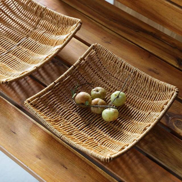 1Dc -Os Kézi Szövött Rattan Tároló Kosár Fonott Tálca Piknik Kenyér Élelmiszer -Tányér Gyümölcs Sütemény Sundries Doboz Konyhai Dekoráció - Image 3