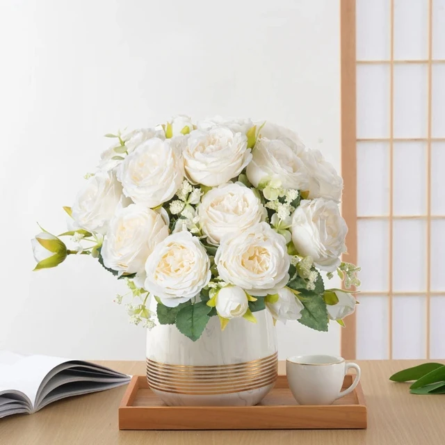 Fleurs artificielles fausses pivoines blanches en soie, utilisées pour la maison, décoration de Vase, couronne de noël, Bouquet de mariage, accessoires de fête 3
