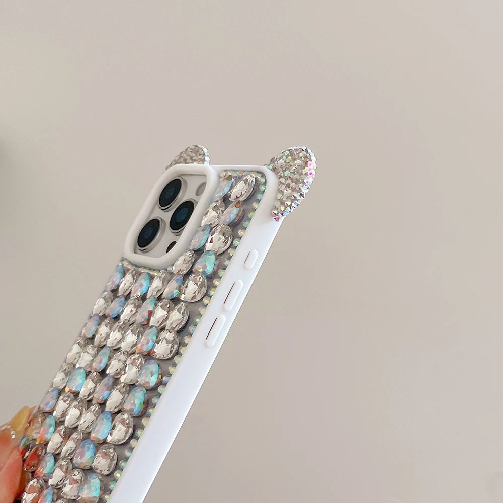 Sparkling 3D Ears Glitter Phone Case - Stylish Shockproof Back Cover
