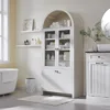 Modern Farmhouse  Wooden Display Cabinet with Large Hidden Drawer and Glass Doors, Versatile Bookshelf for Living Room, Bedroom 1