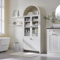 Modern Farmhouse  Wooden Display Cabinet with Large Hidden Drawer and Glass Doors, Versatile Bookshelf for Living Room, Bedroom 1
