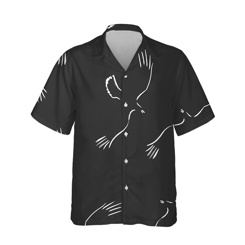 thumbnail image 1 of Venta caliente de verano, nuevas camisetas con estampado 3D, estampado de cuervos, solapa, manga corta, moda de terror, camisetas casuales para hombres, traje, camisetas de un solo pecho, 1 of 5