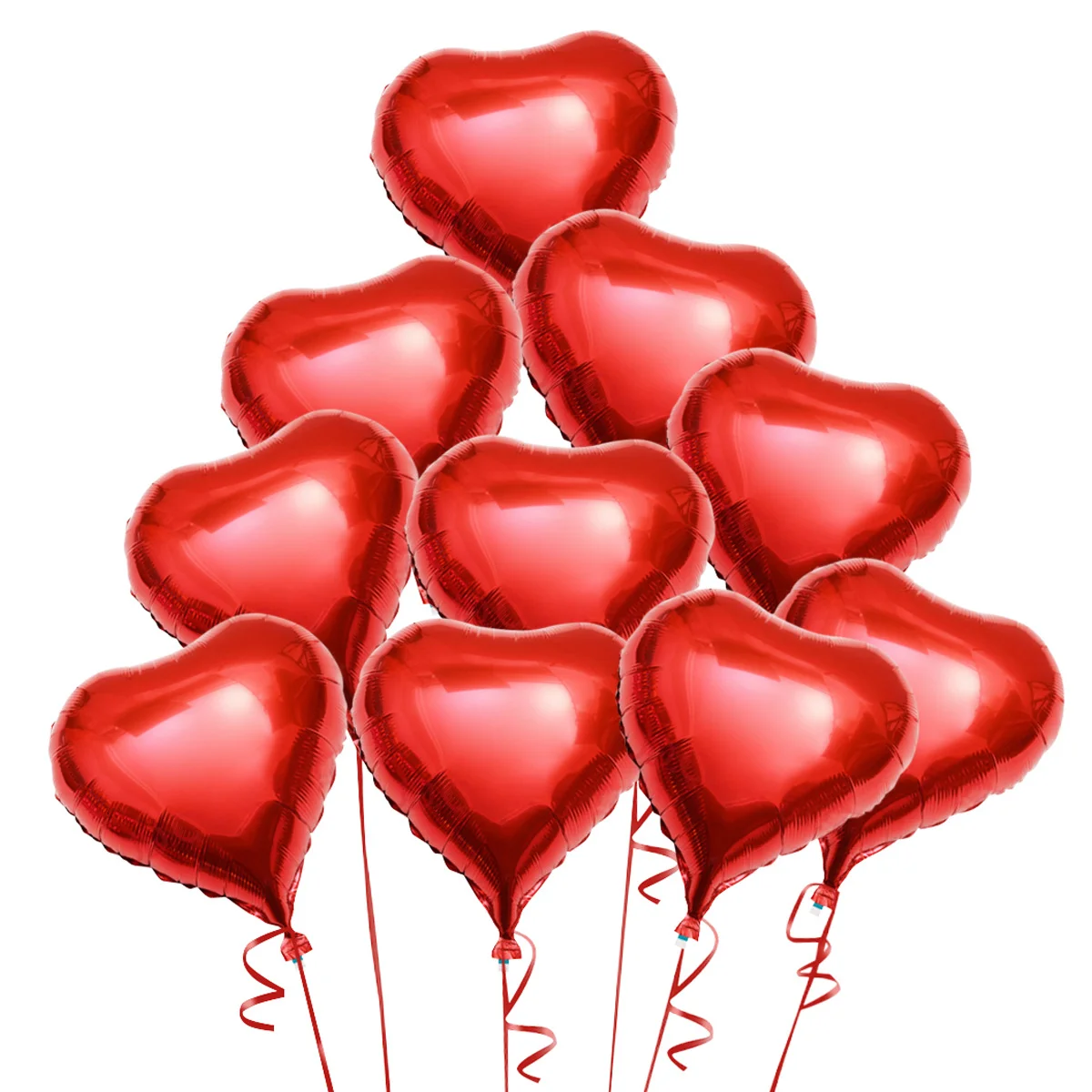 

PIXNOR 10pcs Red Heart Foil Helium Balloons with Ropes for Valentines Day Wedding Engagement Decoration
