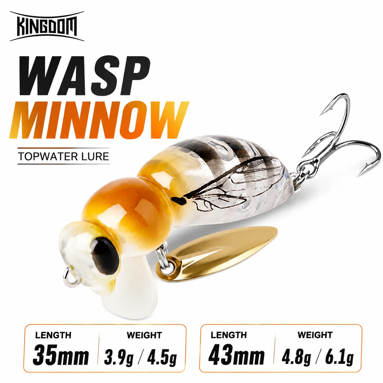 KINGDOM Wasp Minnow Topwater-Köder 35mm 43mm Schwimmend Langsam Sinkender Insekten-Hartköder 3,9g 4,5g 4,8g 6,1g für Barsch und Forelle