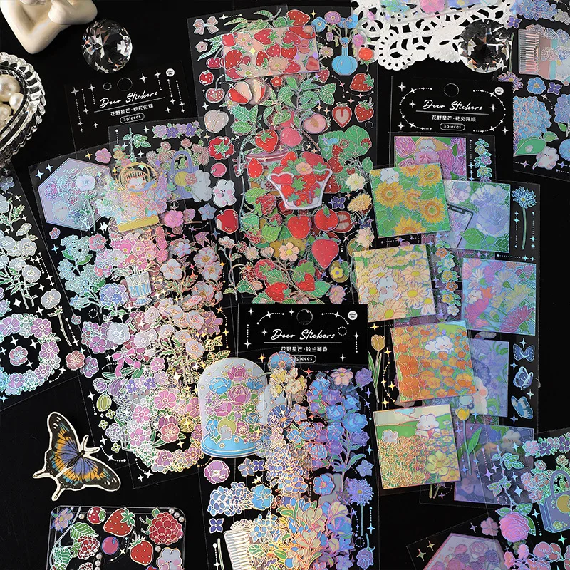 

Мохамм 3 листа ПЭТ серебряная фольга фрукты Цветочные наклейки для журналистских карт изготовление Фоторамки DIY проекты