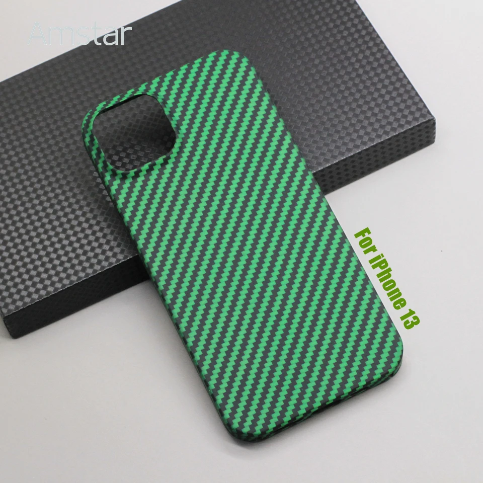 Amstar Emerald-green Carbon Fiber Protective Case for iPhone 13 Pro Max 13 Pro Ultra-thin Aramid Fiber Cover for iPhone 13 Mini 