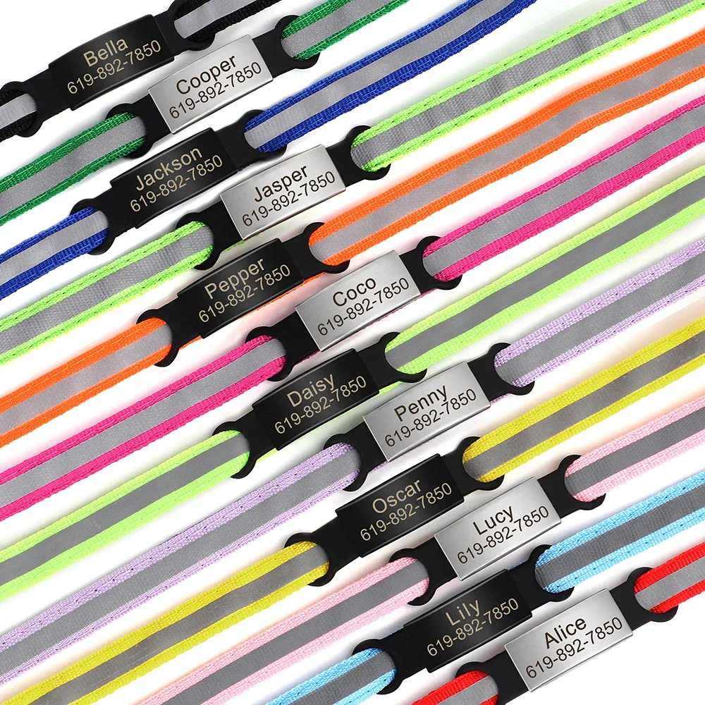 Customized Reflective Cat Collar with Free Engraved ID Nameplate, Bell & Anti-Lost Design