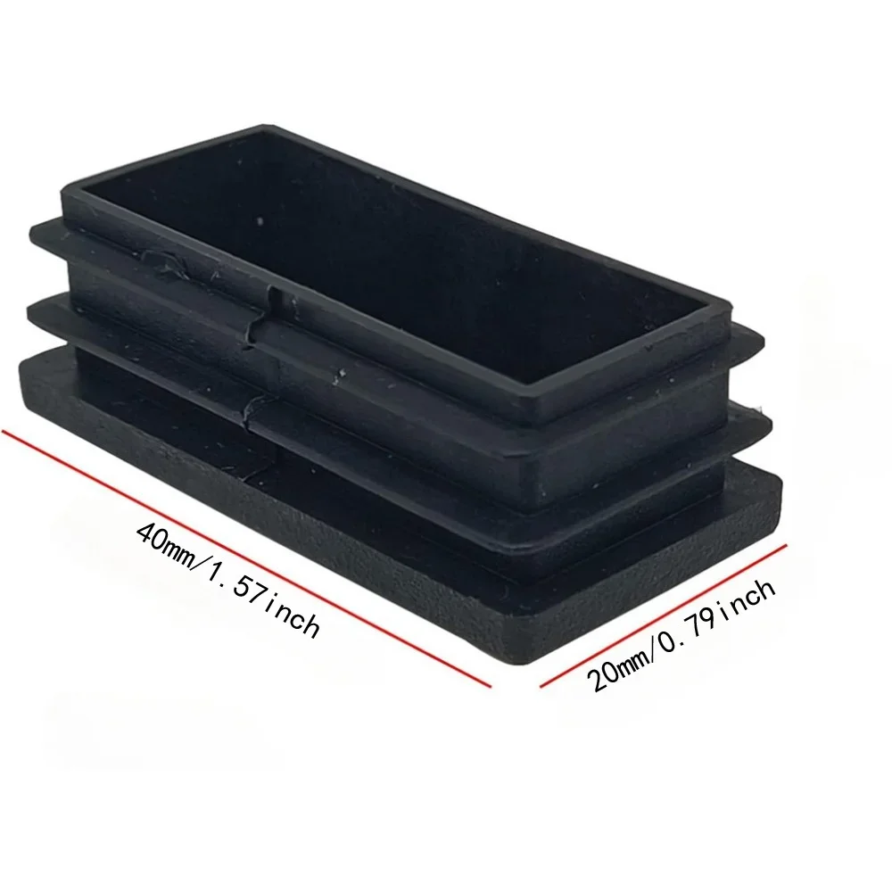 Black Rectangular Furniture Leg End Cap - Protective Tube Insert, 20mm x 40mm