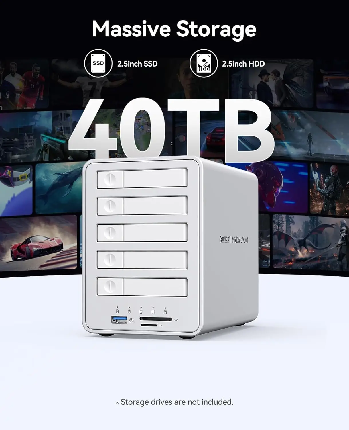 ORICO 5베이 10Gbps SATA HDD SSD 도킹 스테이션 (10Gbps USB 3.2, SD, TF 3.0 포트, 냉각 팬, RAID, 데이지 체인 지원)