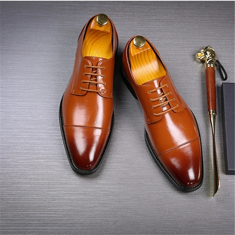 Classic Man Retro Derby Leather Shoes Lace Up Mens Business Dress Office Shoe Fashion Wedding Party Suit Oxfords British Style