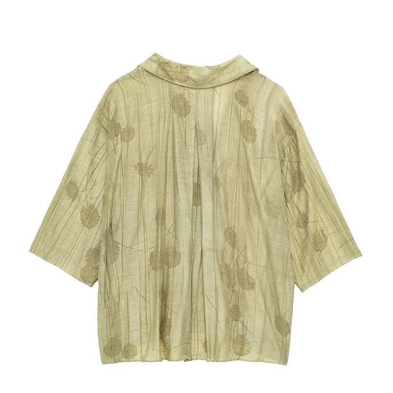 Conjunto de pantalones largos de lino con estampado tie-dye para mujer, camisas de media manga con solapa y botonadura sencilla, pantalón de pierna ancha con cordón ajustable, 2 piezas