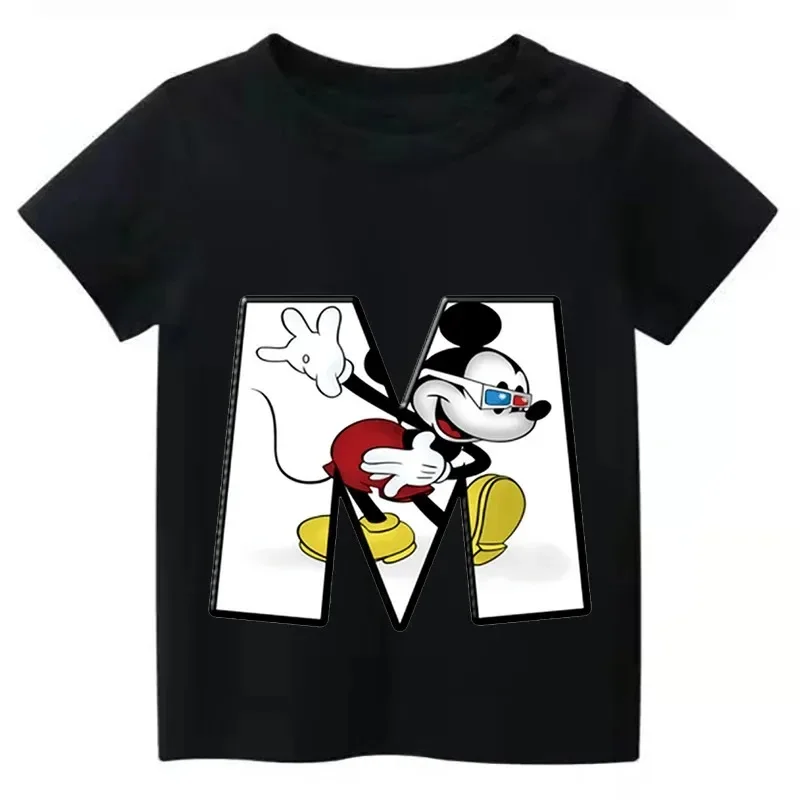 thumbnail image 1 of Camiseta de algodón con combinación de letras y nombre personalizado de Disney para niños, camiseta de manga corta con fuente ABCDE de Mickey Mouse, 1 of 5