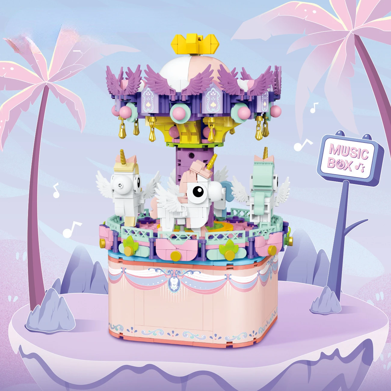 

MOC Building Blocks Creative Toys Model Carousel Ferris Wheel Music Box Mini Blocks Juguetes Para Ninos Girls Birthday Gifts