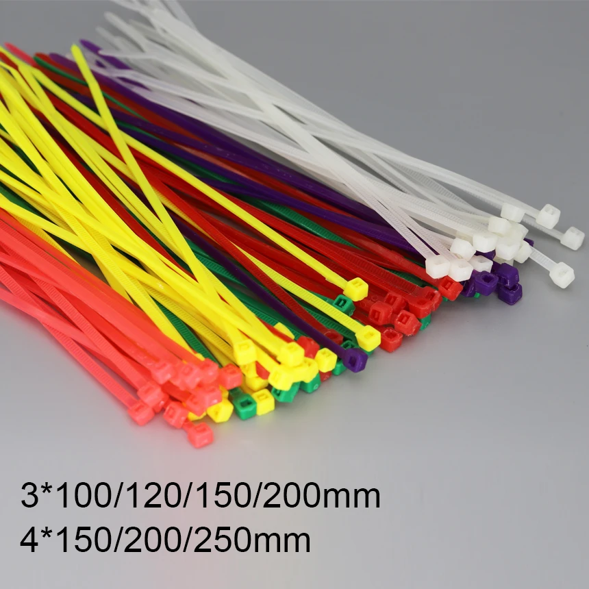 3/4*100/120/150/200/250mm Red Yellow Blue Green Orange Self-Locking Nylon Plastic Strap Wrap Ziptie Bundle Zip Ties Cable Tie