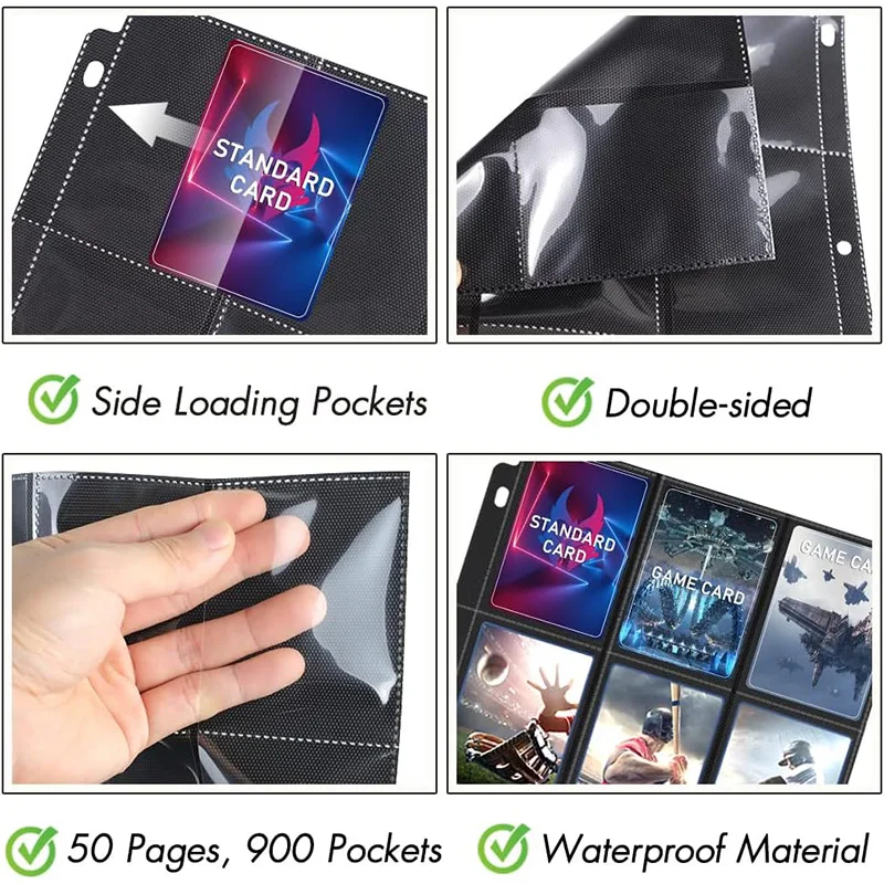 Trading Card Sleeves Binder 900 Pockets Baseball Card Sleeves Fit For 3 Ring Holder Protector