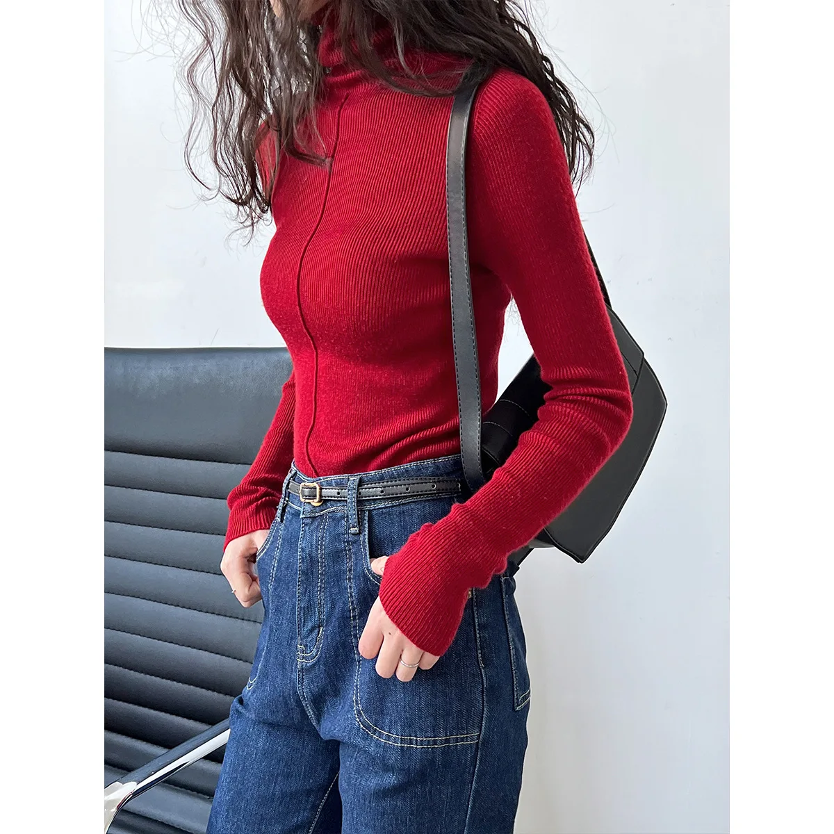 

Women's Bottom Sweater Women's Pullover Woolen Soft Waxy Turtleneck Sweater Minimalist Pile Pile Collar Polyester A Single Yard