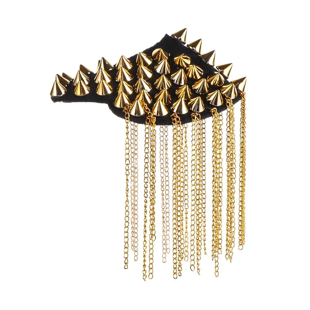 Neue Mode 1 Paar Kette Quaste Niet Schulter polster Brosche Punk Quaste Metall Schulter klappe für Frauen Männer – Detail 6