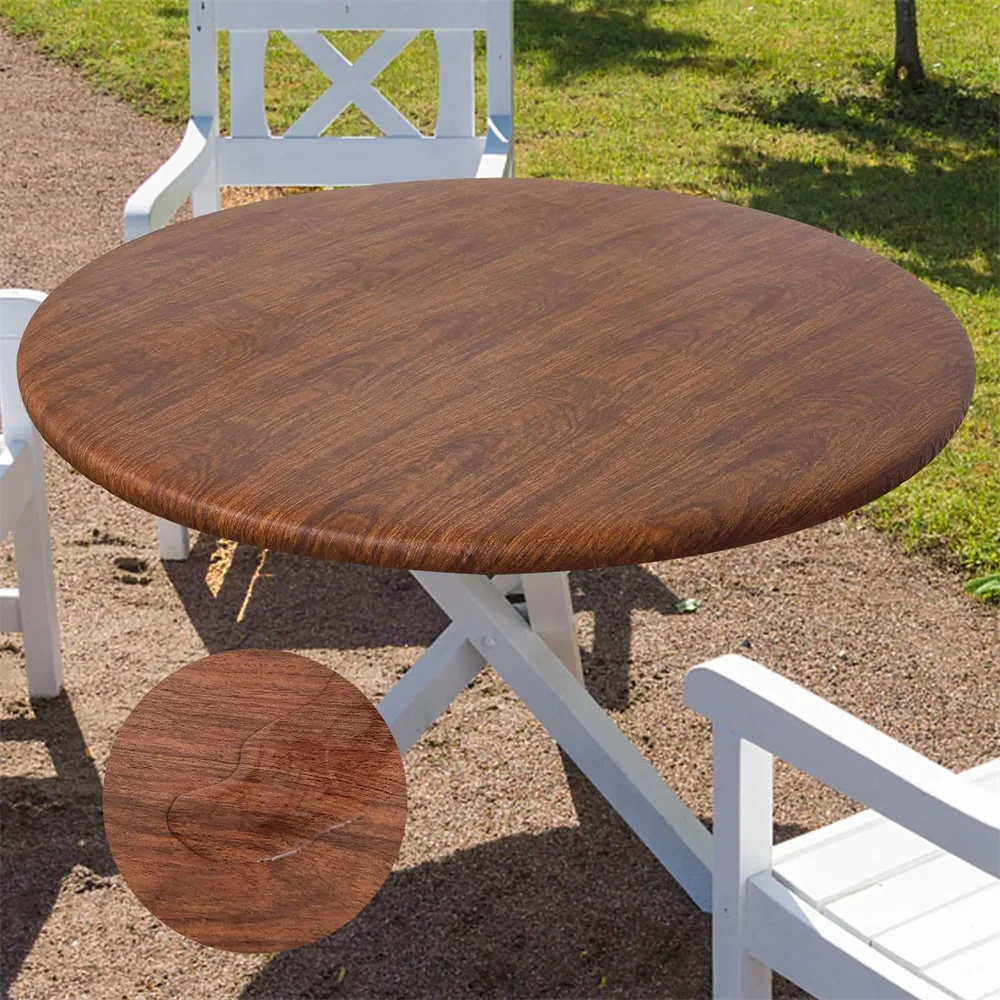 

Homaxy Elastic Round Tablecloth Backed Vinyl Table Cover Waterproof Fitted Flannel Wipeable Dining Table Covers For Camping