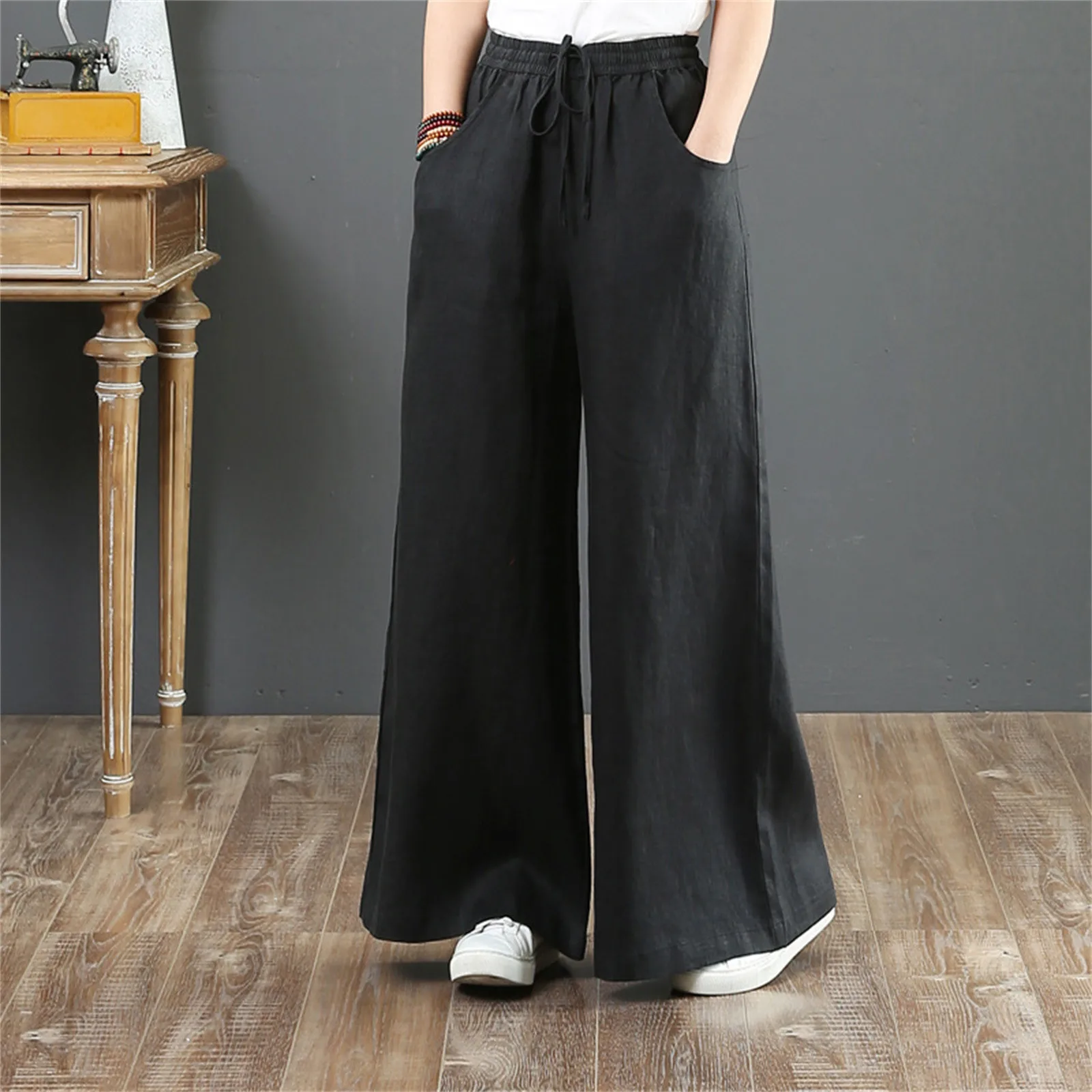 

Summer Pants For Women'S Pants High Waist Solid Pocket Ankle Trousers Ladies Streetwear Elastic Casual Loose Baggy Streetwear