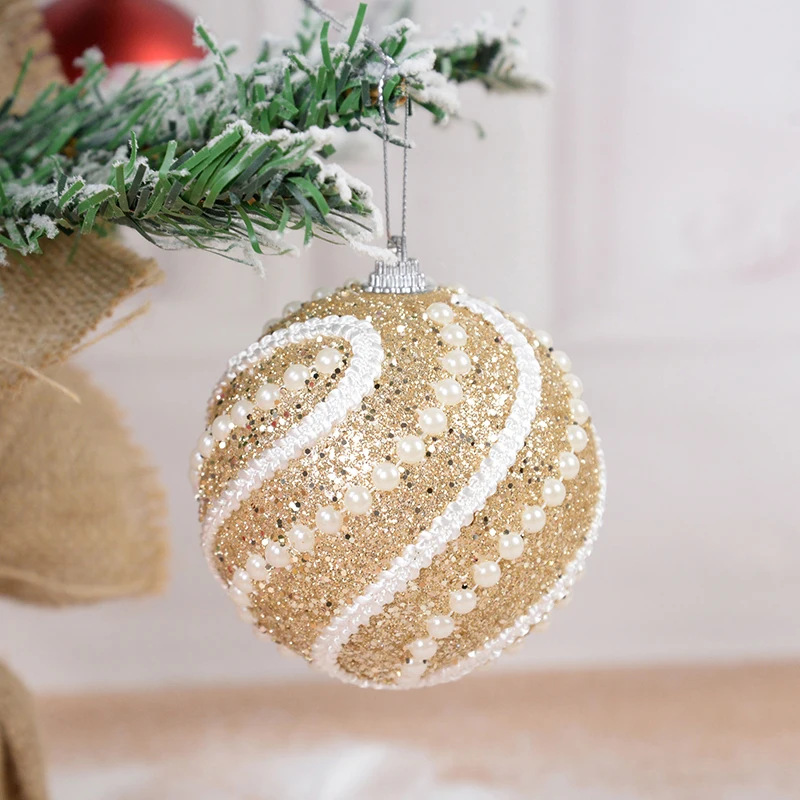 8cm Gold Foam Pearl Christmas Balls Ornament Shatterproof Hanging Christmas Tree Ball Xmas Decorations Navidad Noel