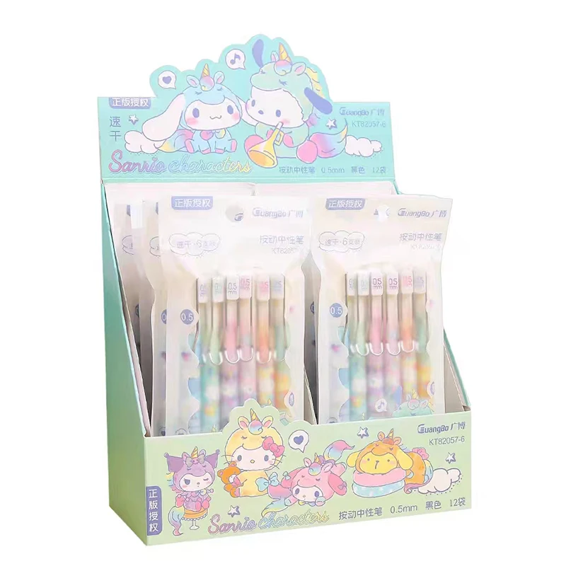 GuangBo KT82057-6 6Pcs 6Color Sanrio Gel Pens 0.5MM Black Ink Student  Stationery Supplies