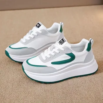 Women's Running Shoes Lightweight Casual Thin Bottom Thick Heel Breathable Comfortable Leather Anti-slip Lightweight Shoes