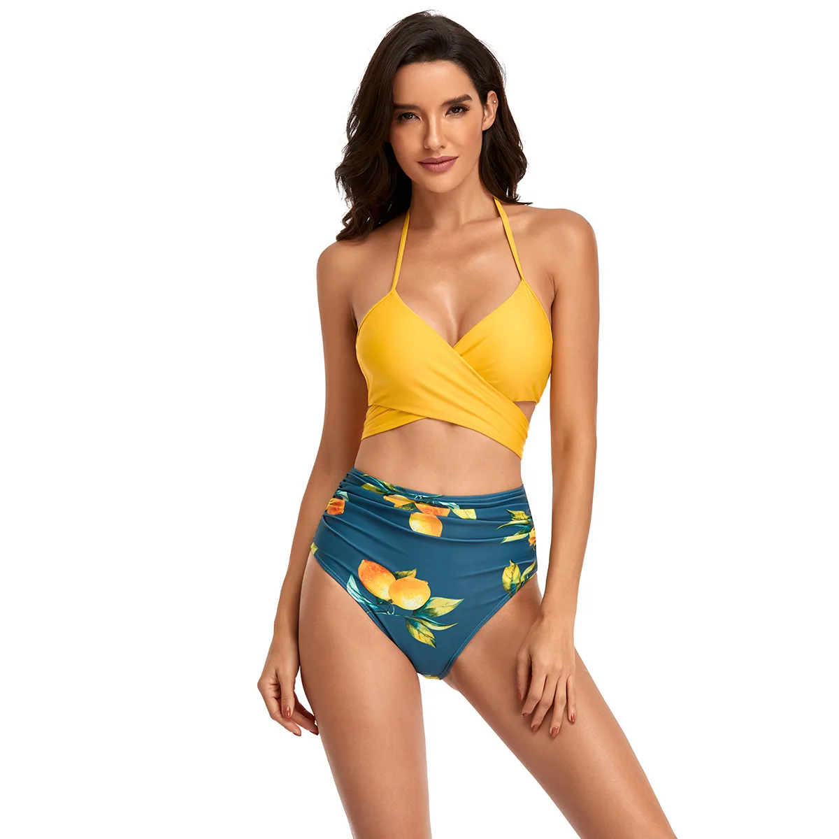 S03 High Waist Bikini Set Cross Bandage Swimsuit Women Summer Beach Sexy Swimwear Female Halter Bathing Quality Swim Suit |