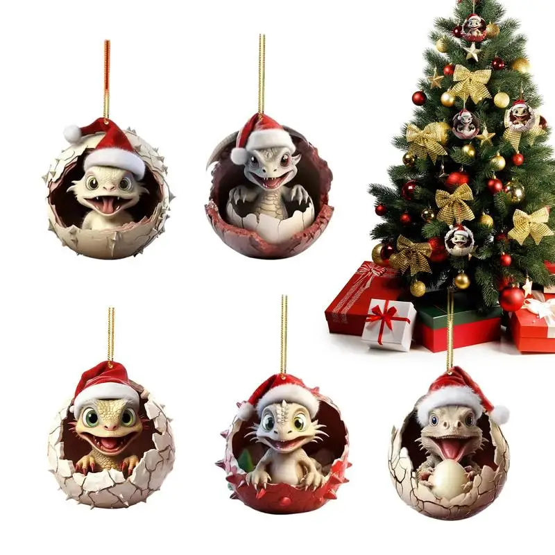 

Dragon Ornament 5pcs Acrylic Flat Cute Cartoon Car Pendant Bag Decoration Christmas Tree Charm Dragon Baby Egg Ornament Decors