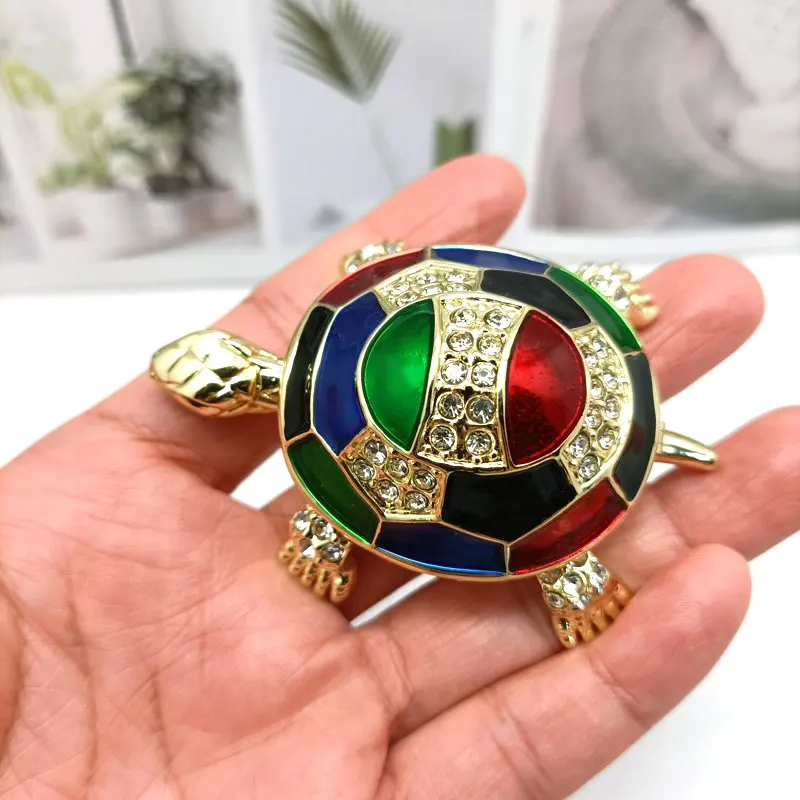 SHINNYGIFTS Crystal Studded Turtle Shape Jewelry Box, Handmade Miniatures, Sea Turtles, Feng Shui Craft