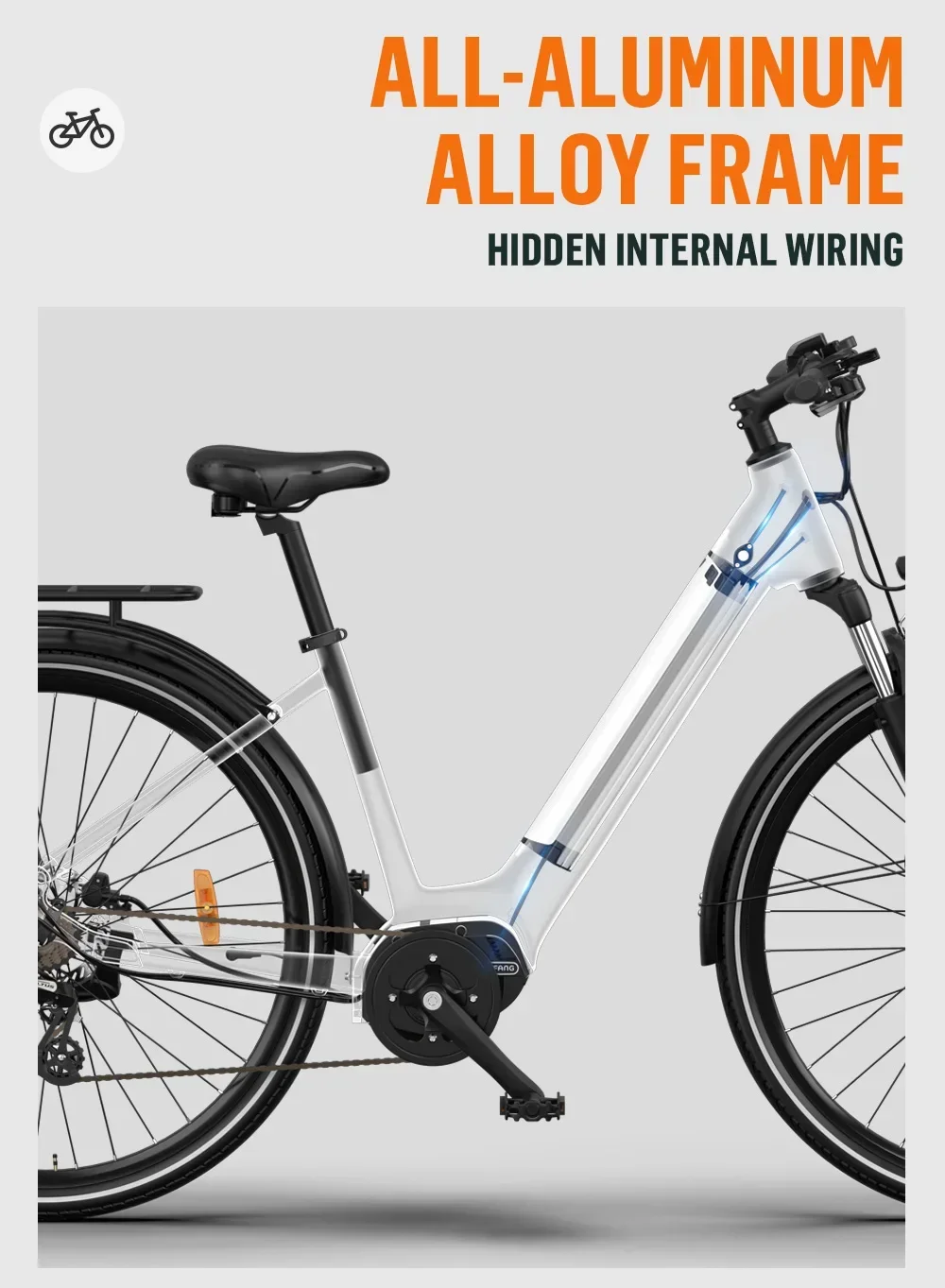 OneSport OT07 mid-mounted electric bicycle, 250W mid-dieve motor, 36V10.4AH battery, 70-90KM range, oil brake, 7 speeds. S96cc28281a7a4c22b192a1aeaf38d2c6P