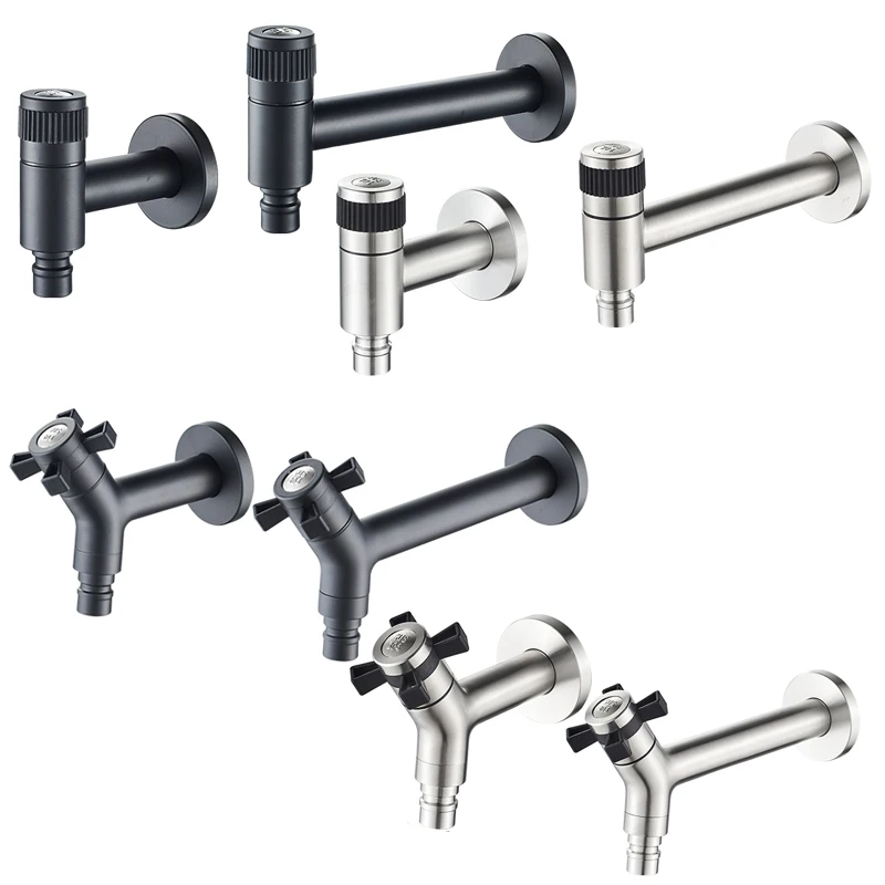 304 Stainless Steel Black Faucets Outdoor Garden Faucet Wall Mounted Bathroom Corner Washing Machine Faucet garden bibcocks bathroom faucet washing machine faucet water tap faucet